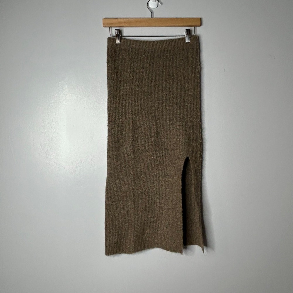 Heartloom Parisian Quiet Luxury Knit Midi Skirt Women's Small Brown Minimalist